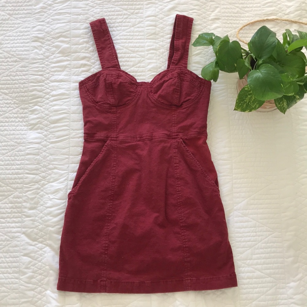 Urban outfitters maroon pinafore jumper dress